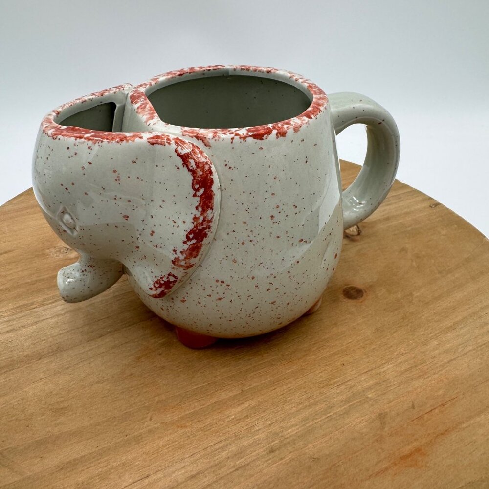 Rustic Elephant shape 3D Tea Mug whimsical good luck happy trunk up